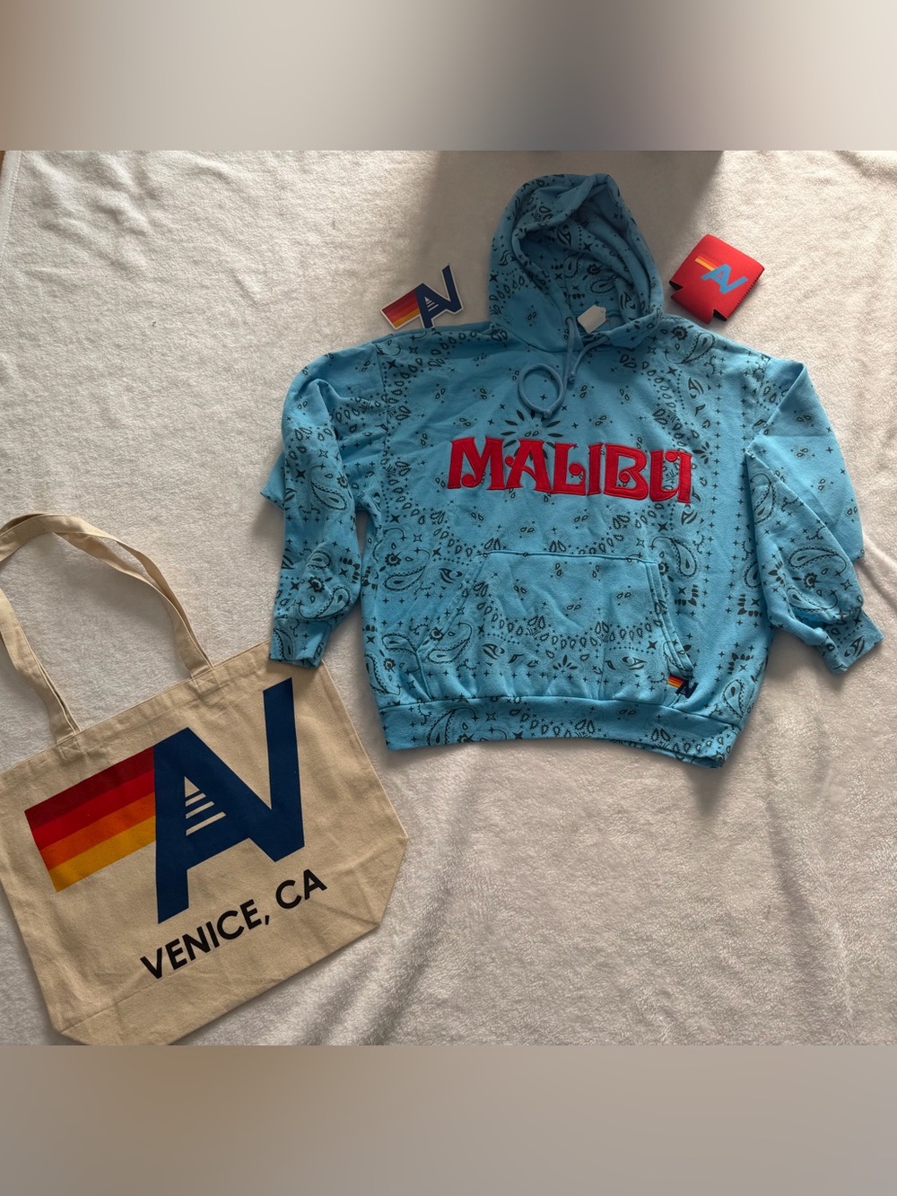 - NWT Aviator Nation Relaxed Bandana Malibu Hoodie Small and Tote